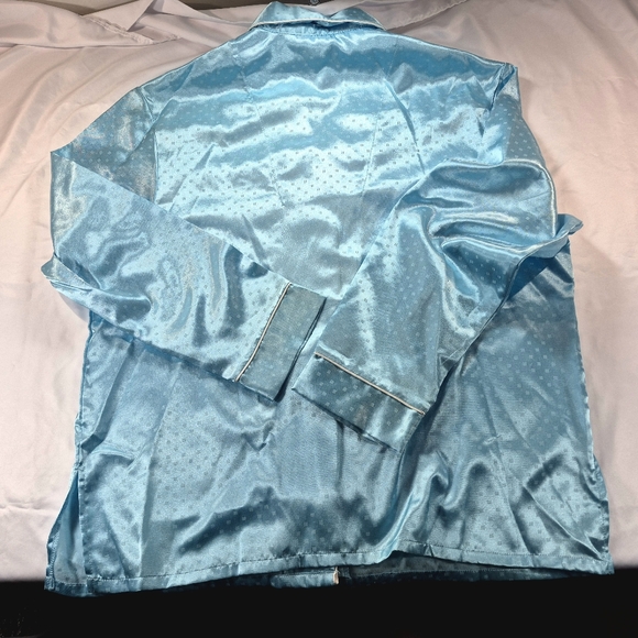 NWOT Vintage Kathryn Blue Satin Embroidered PJ Set Pajamas Sleepwear Large. - Picture 15 of 16